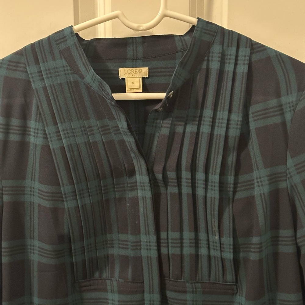 J. Crew Teal and Navy Plaid Top